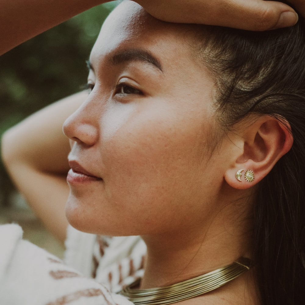 Celestial Sun and Moon Stud Earrings