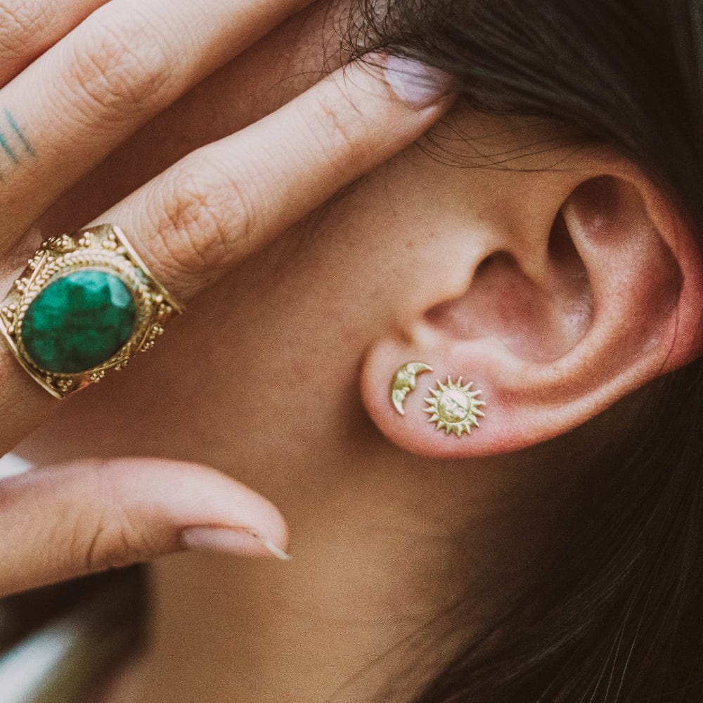 Celestial Sun and Moon Stud Earrings