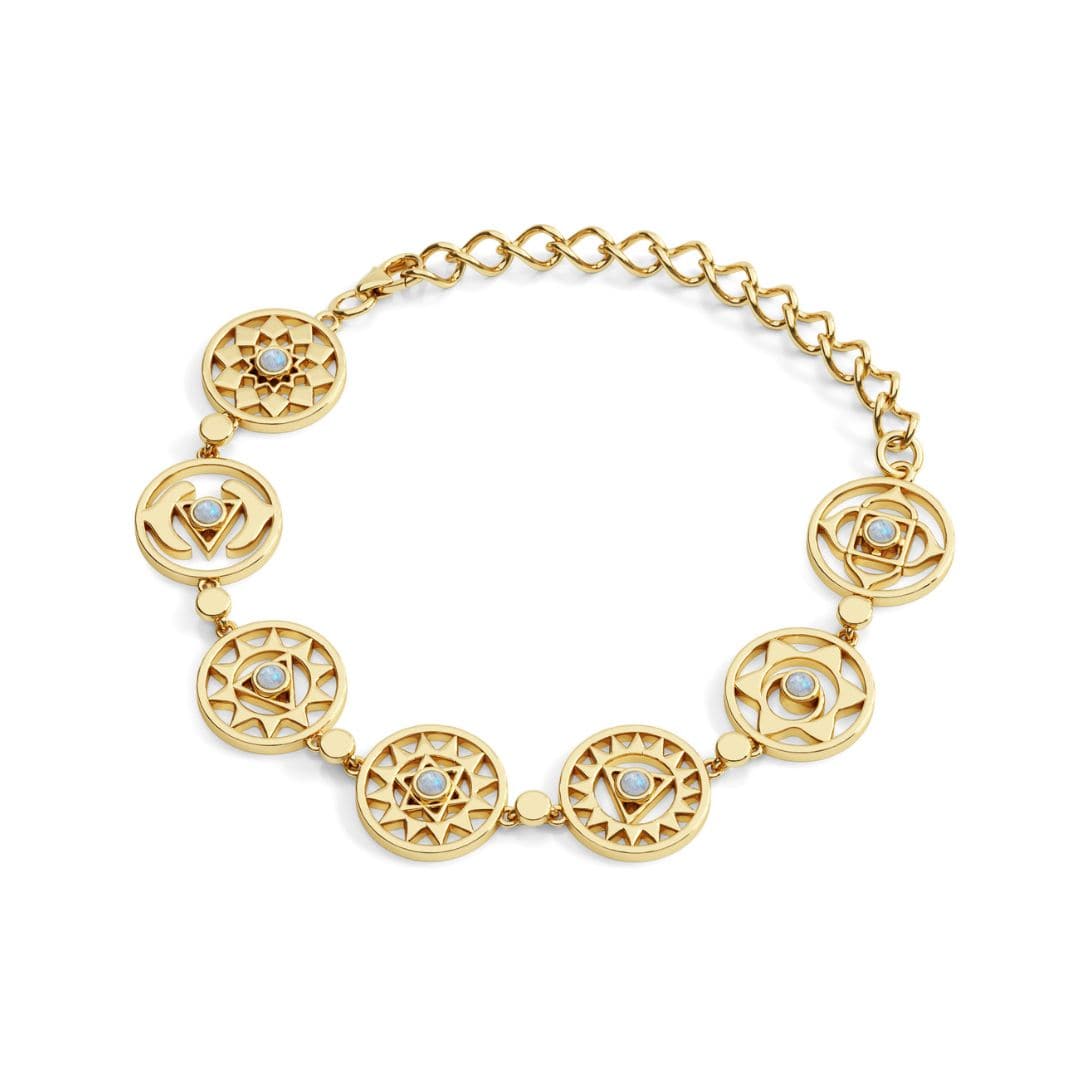 Daya chakra moonstone bracelet worn on a woman's wrist