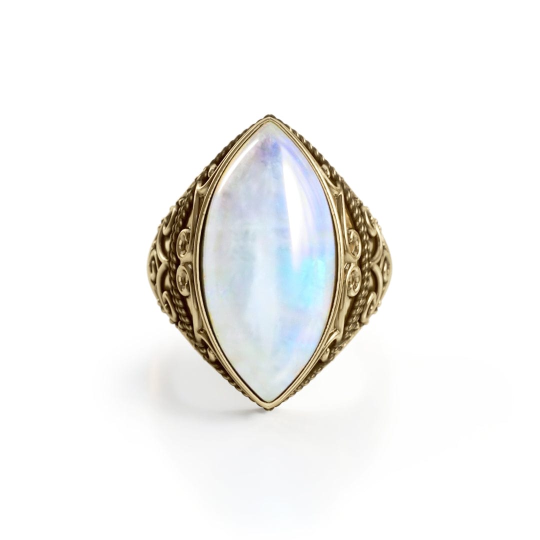 Daya Aryia ring with a large natural rainbow moonstone