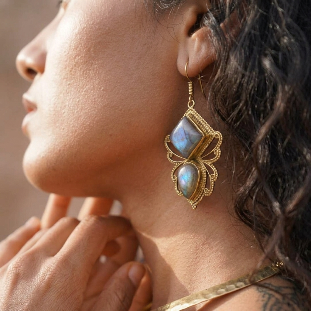 Crystal Bees Labradorite Earrings