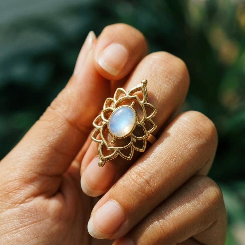 Lotus Moonstone Ring