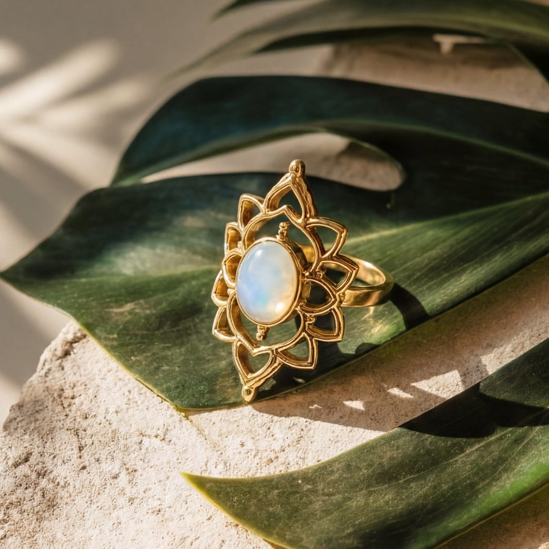 Lotus Moonstone Ring